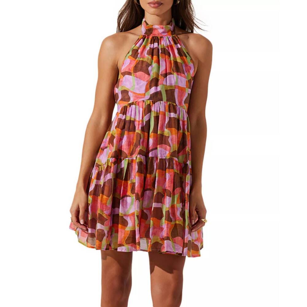 NEW ASTR joetta mini dress in red brown multi - Picture 5 of 5